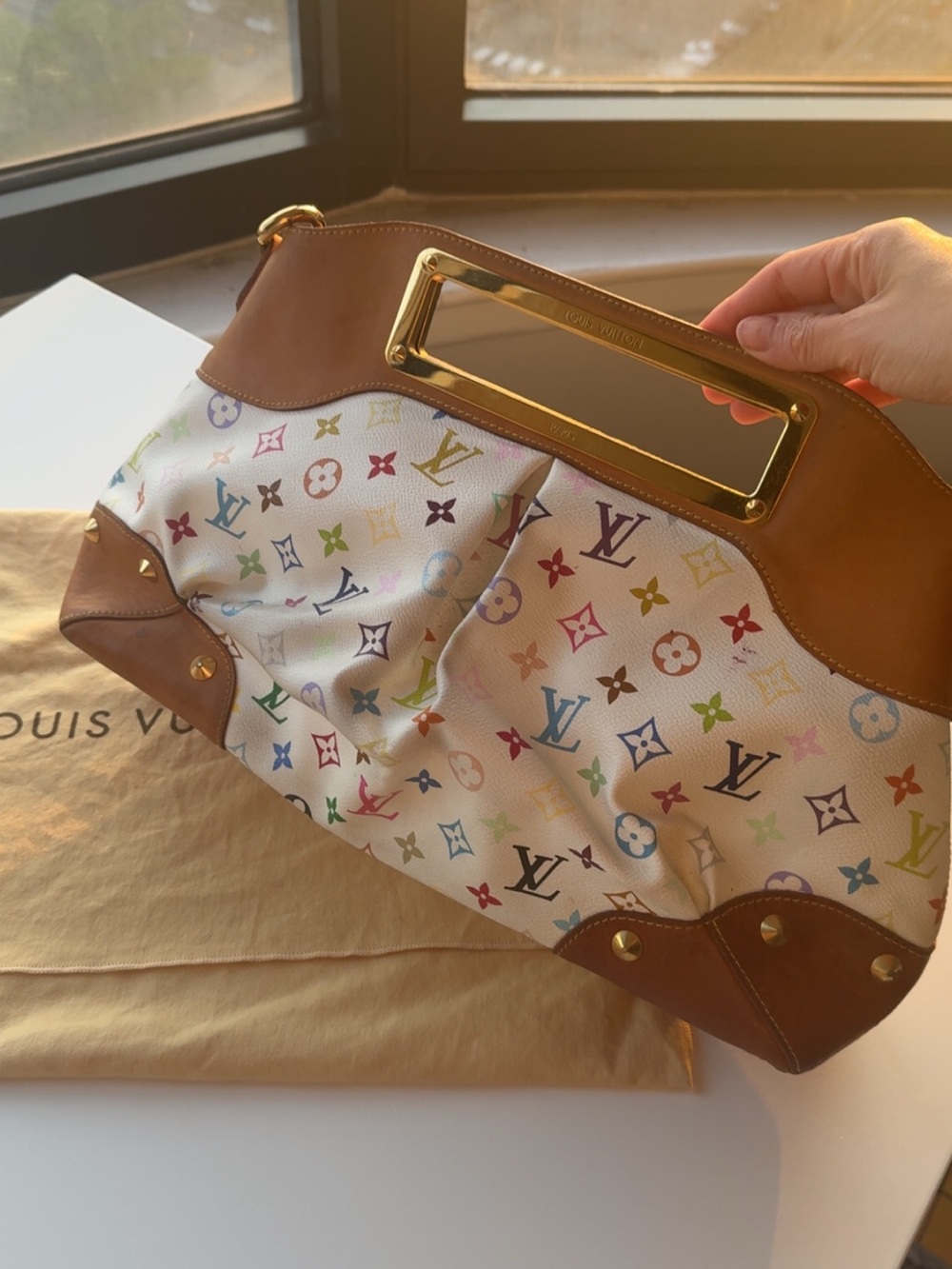 Louis Vuitton Multicolor Monogram Canvas Shoulder Bag with Brown Leather Trim - Picture 3 of 7